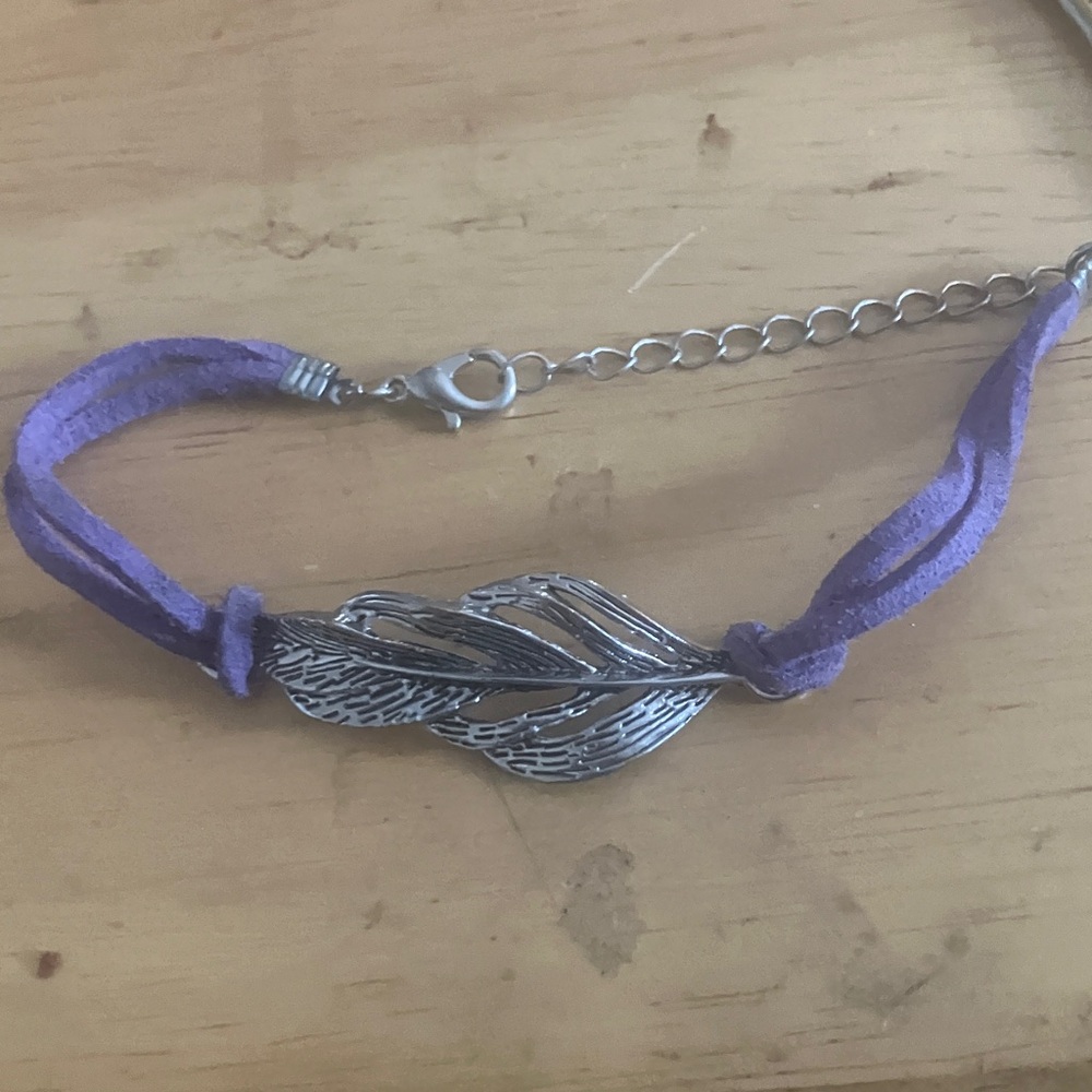 Silver Feather Bracelet with Purple Band